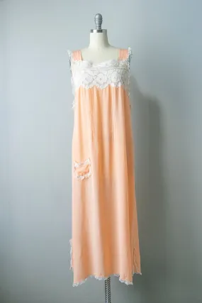 1920s Silk Slip Lace Lounge Dress M