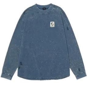 Aged Long Sleeve Cotton Tee with Distressing