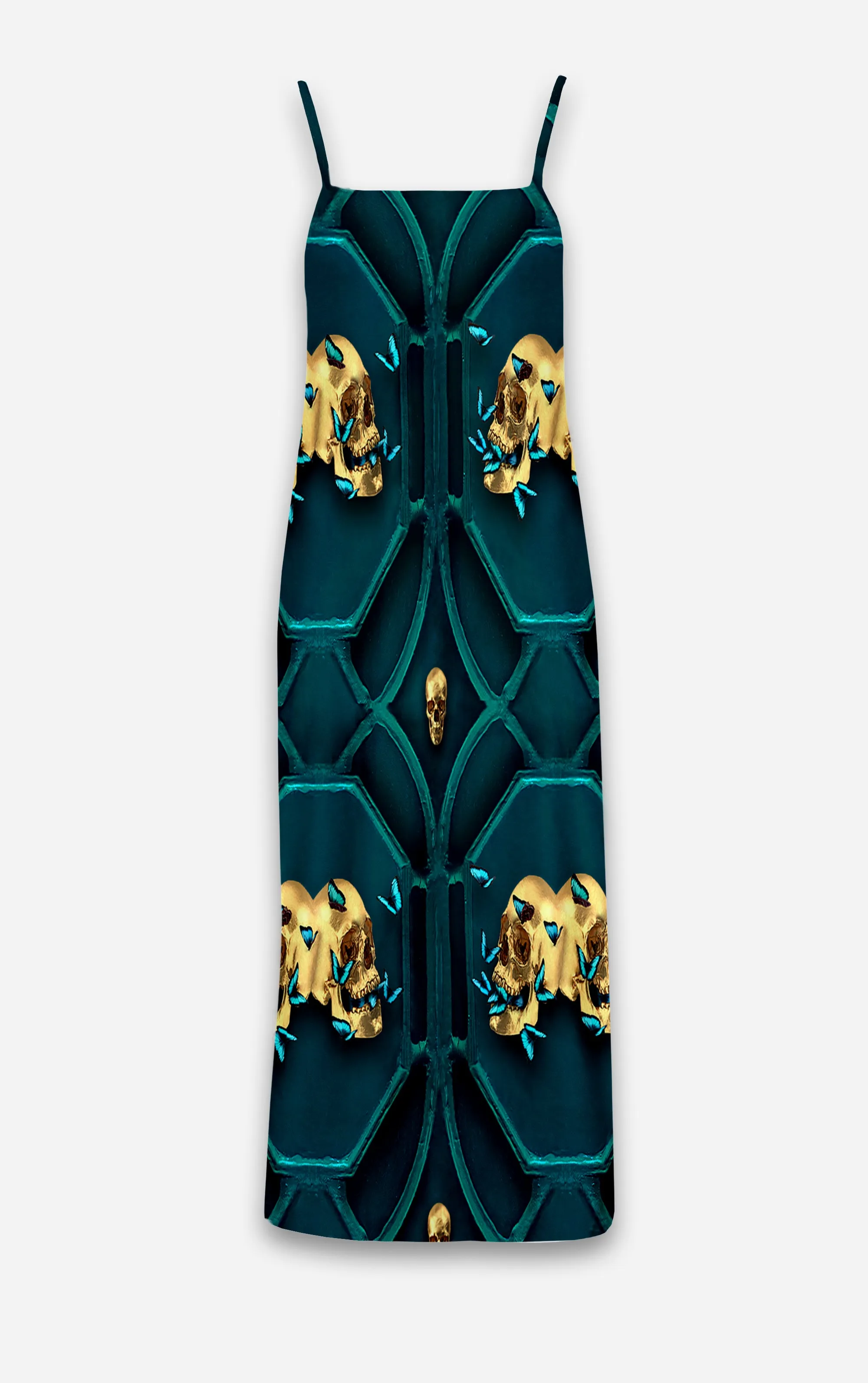 All Saints Double Nouveau- 100% Silk Satin French Gothic V Neck Slip Dress in Midnight Teal | Le Leanian™