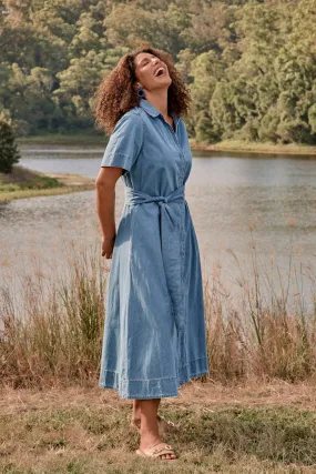 Anna Chambray Maxi Dress in Light Wash
