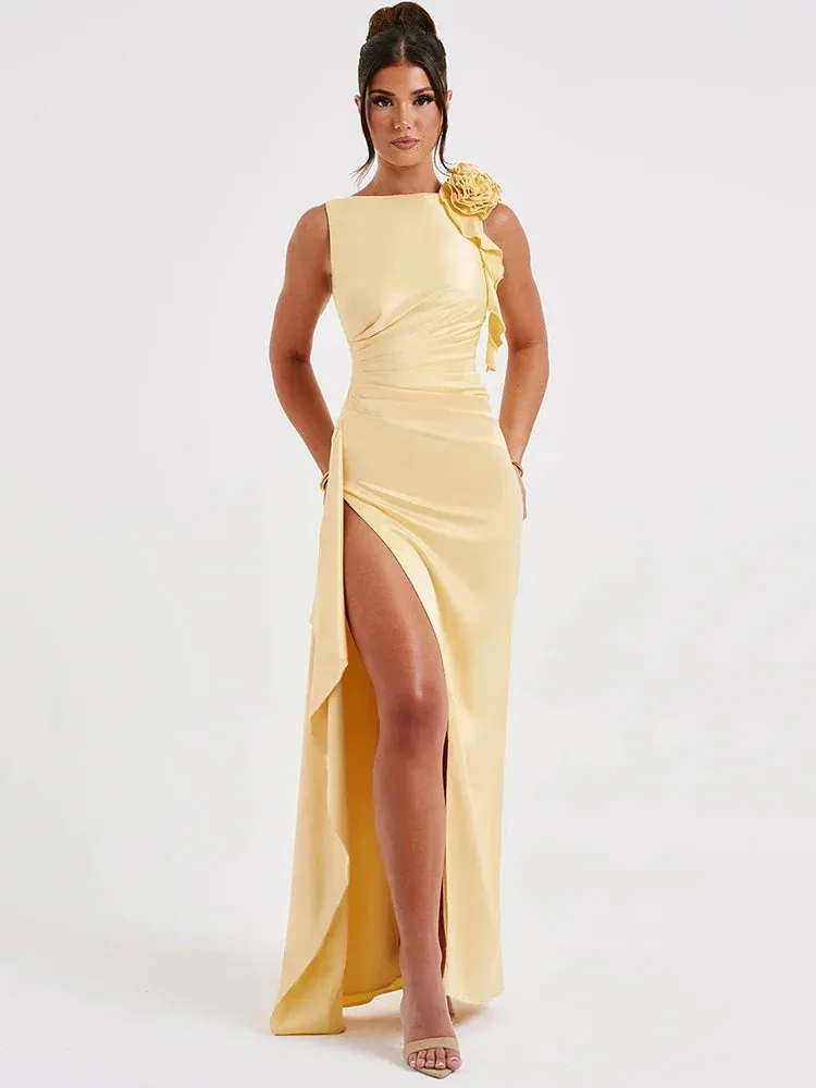 Backless Thigh High Split Sexy Maxi Dress For Women Fashion High Elastic Satin Sleeveless Bodycon Club Party Long Dress