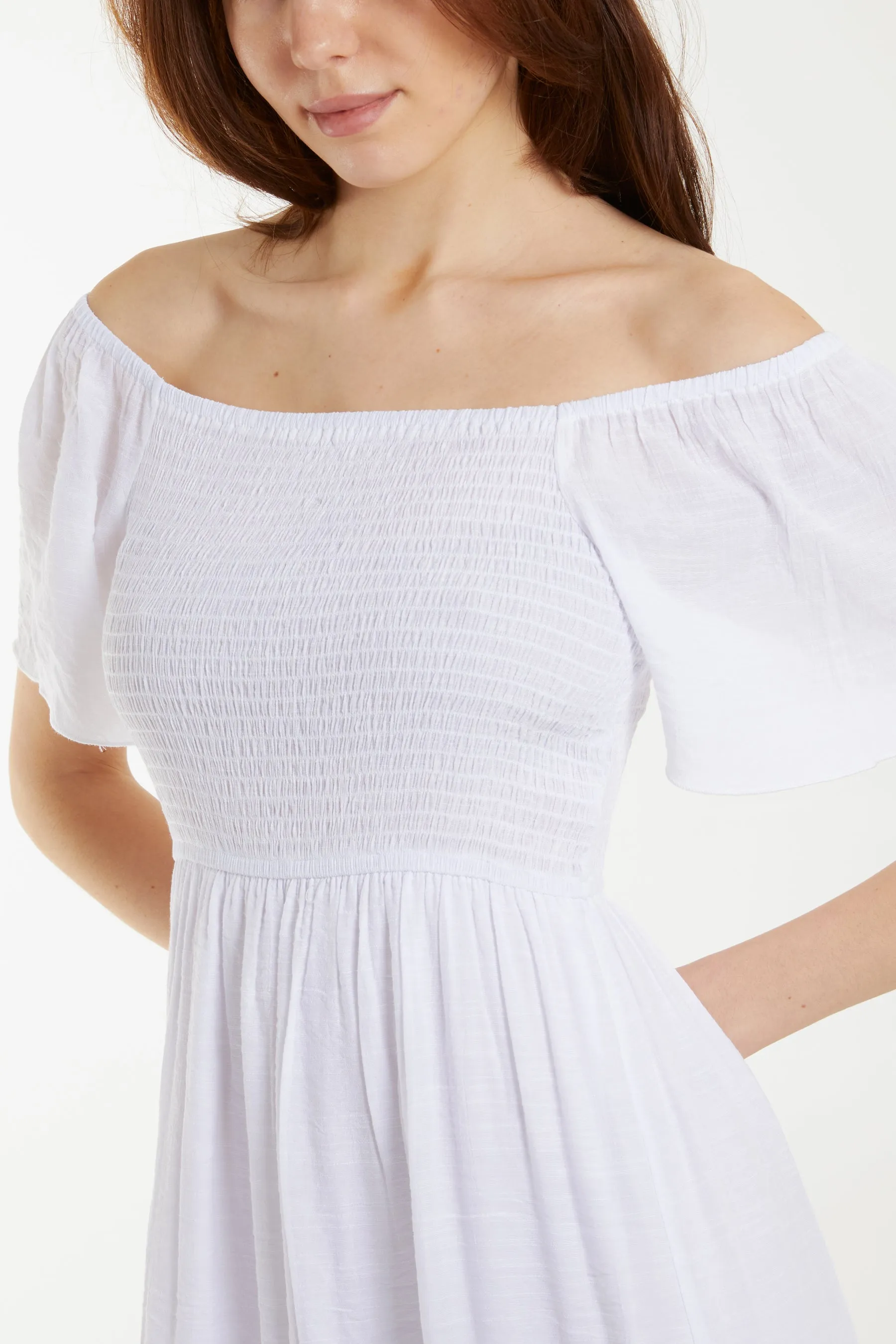 Bardot Flutter Sleeve Elastic Dress