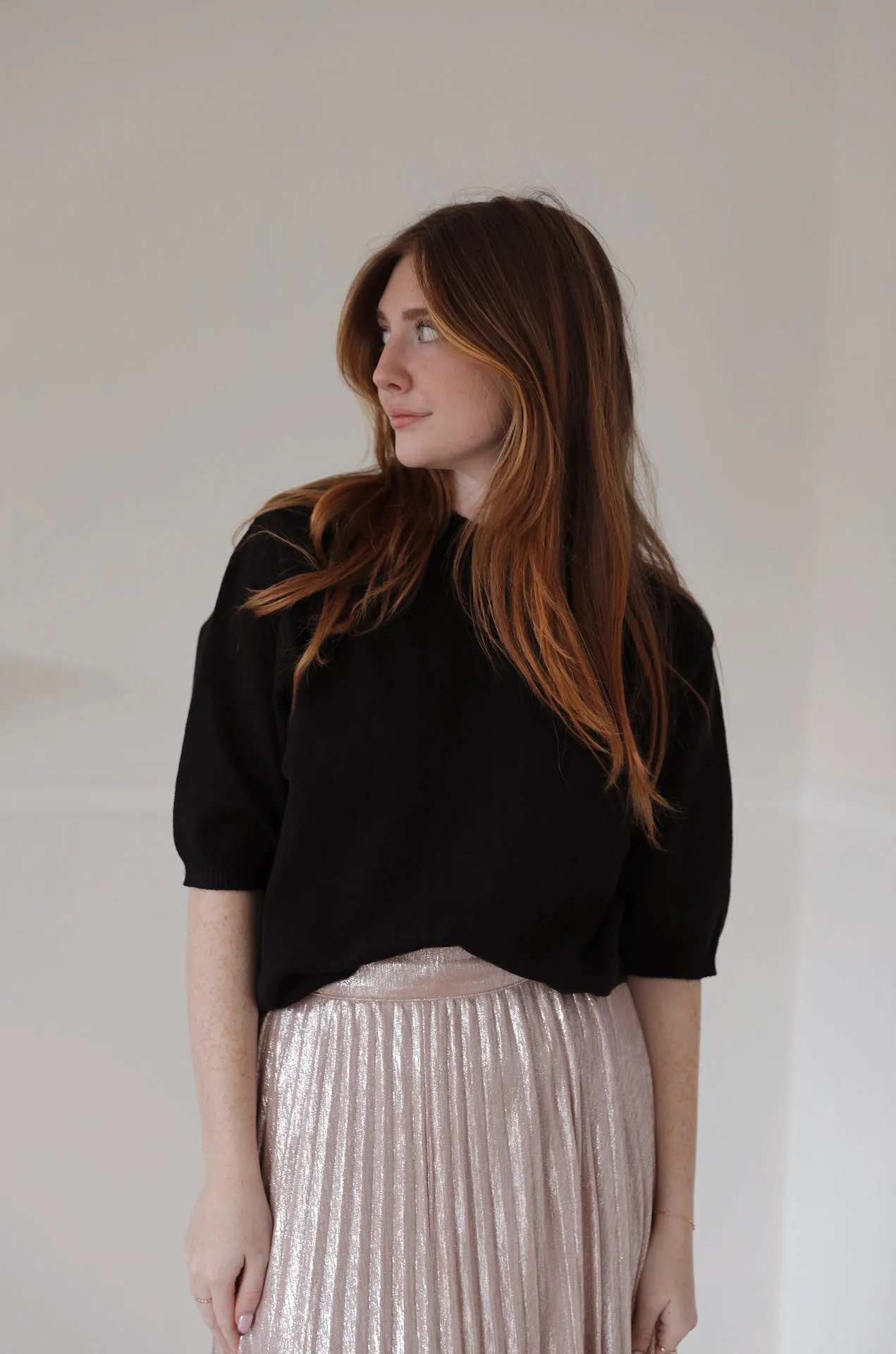 Black Puff Short Sleeve Sweater