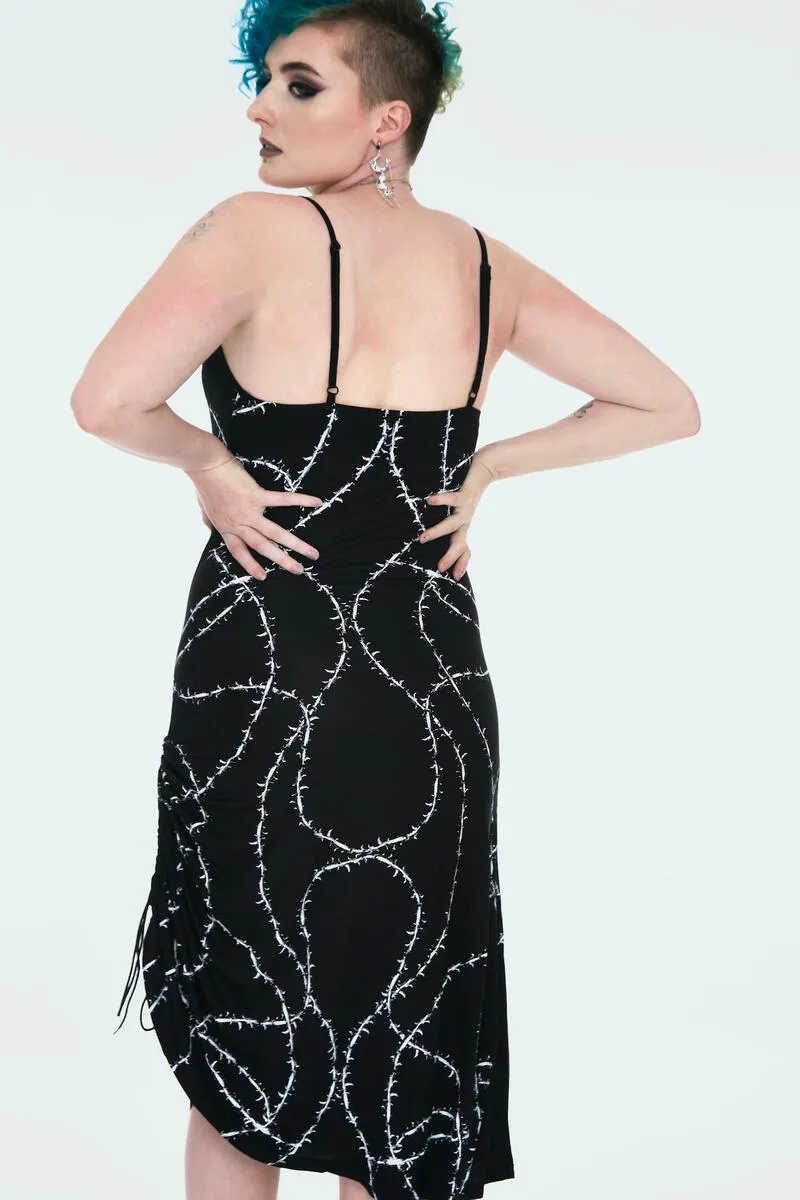 Black Thorn Print Slip Dress with Side Adjuster