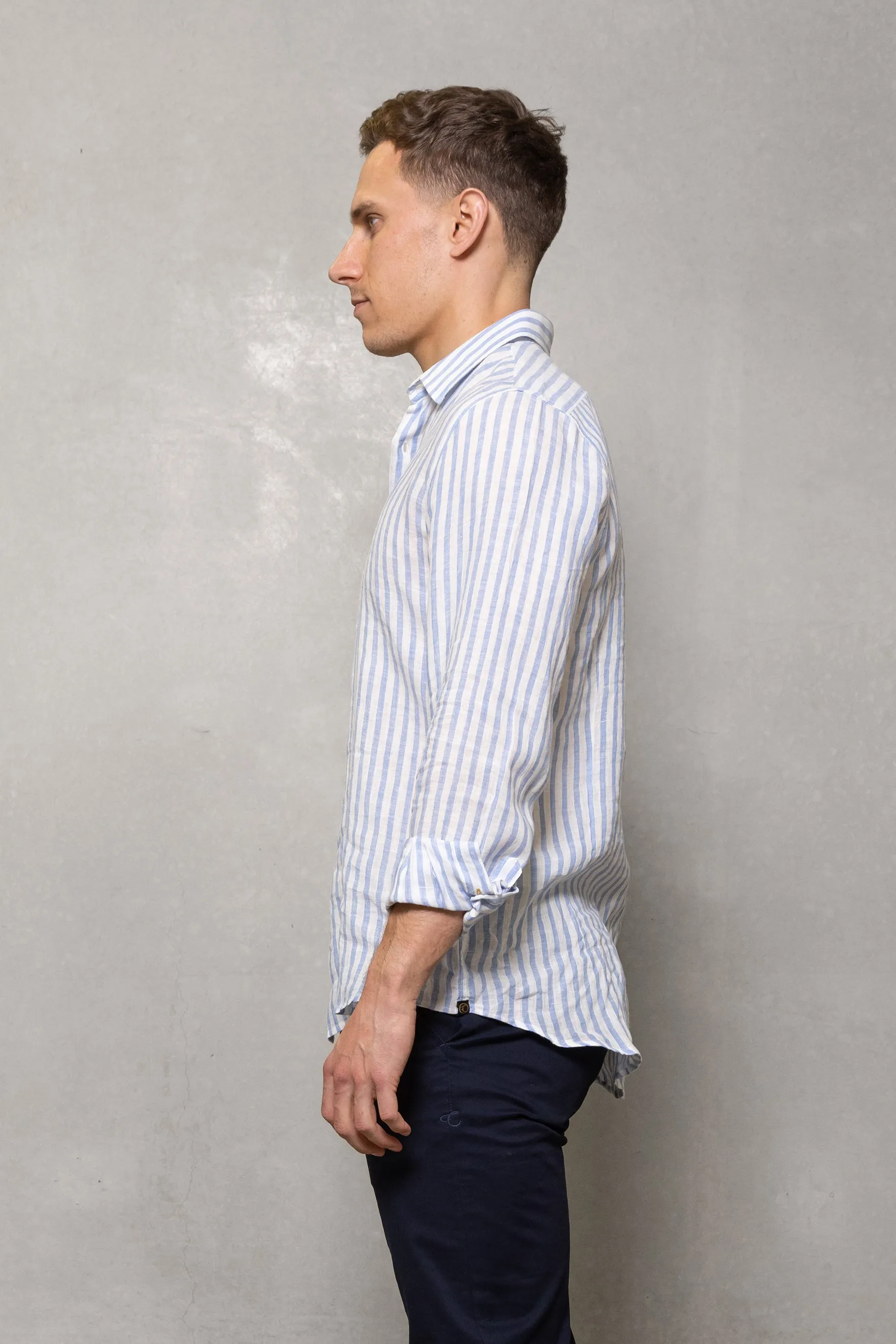 Blake Linen Stripe Shirt: Blue