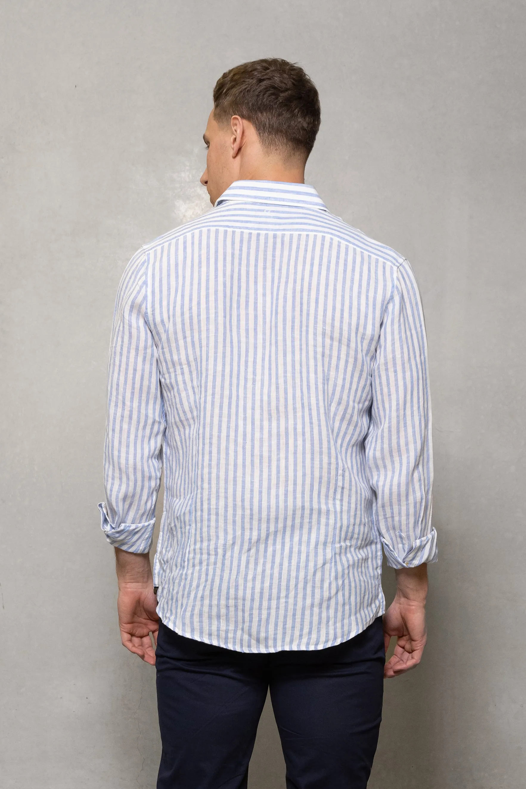 Blake Linen Stripe Shirt: Blue