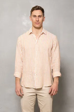 Blake Linen Stripe Shirt: Burnt Orange