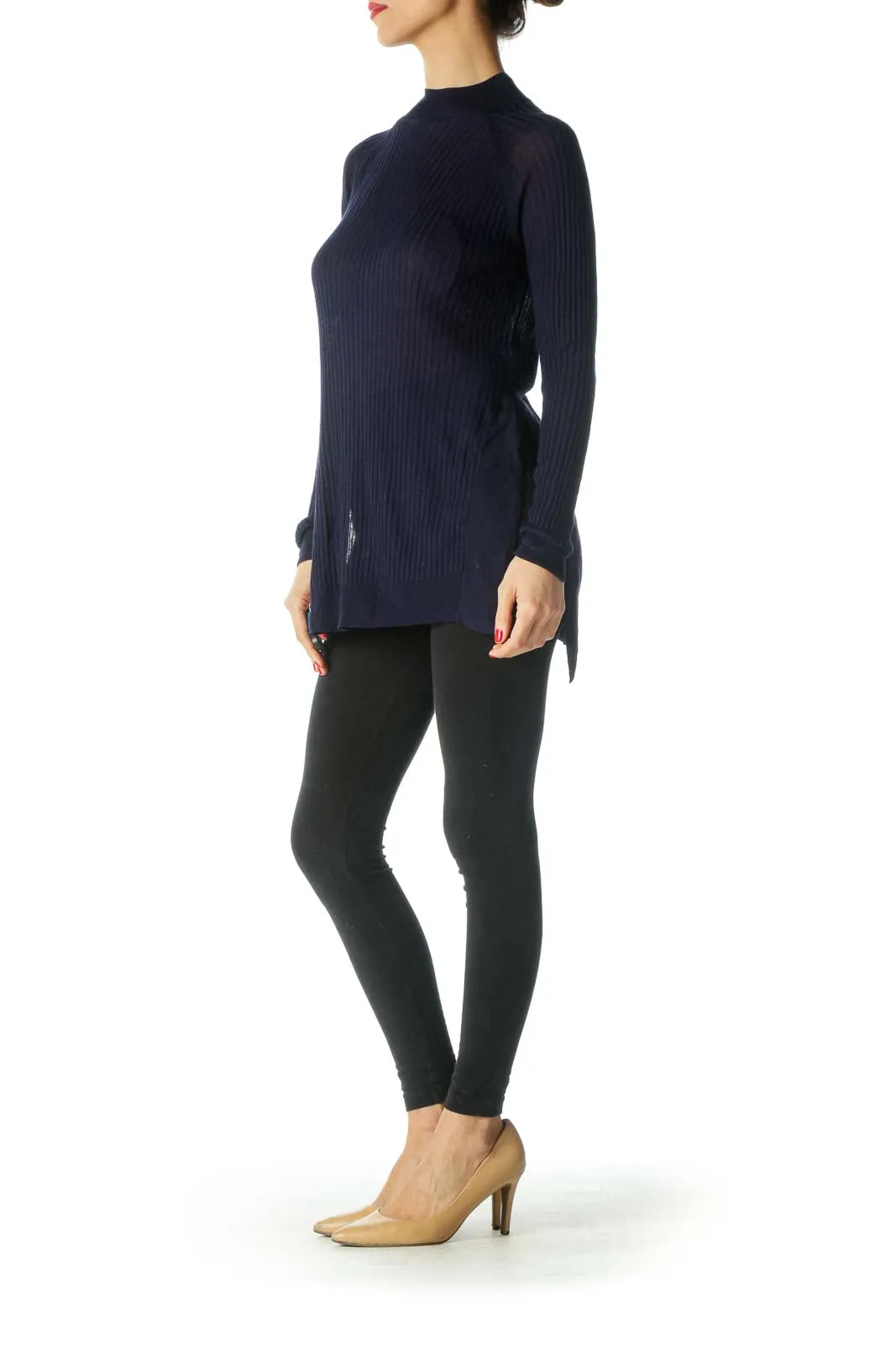 Blue Long Sleeve Knit Top