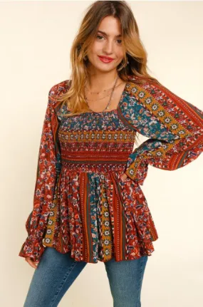 Bohemian Floral Print Top - #5202-5207