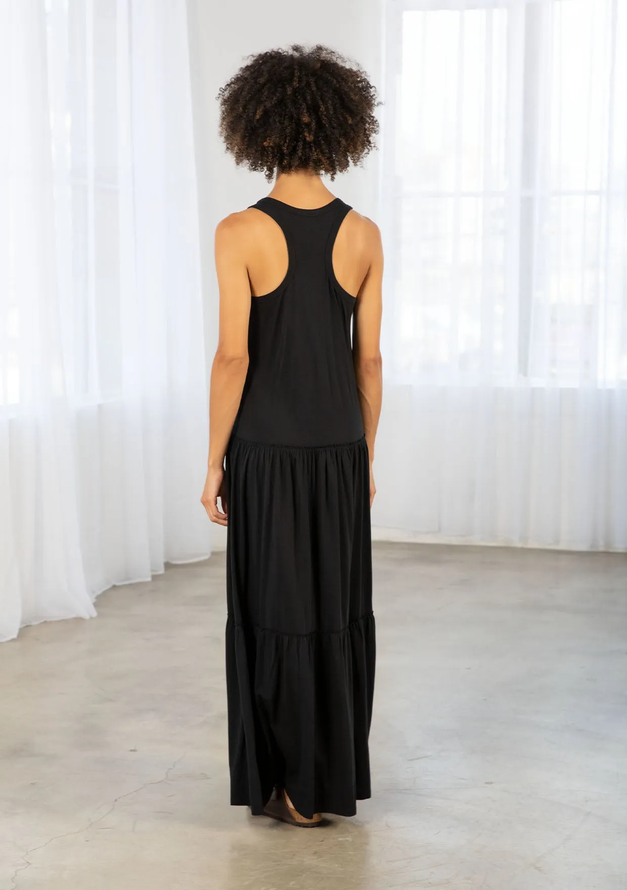 Bohemian Jersey Racer Back Tiered Maxi Dress