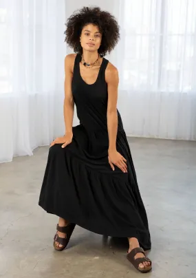 Bohemian Jersey Racer Back Tiered Maxi Dress