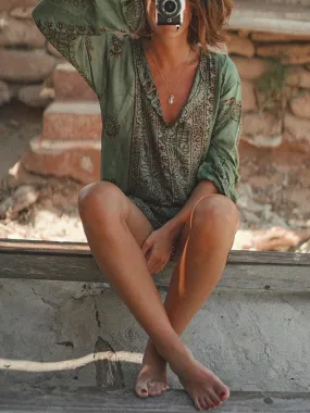 Bohemian Long Sleeve V-neck Dress