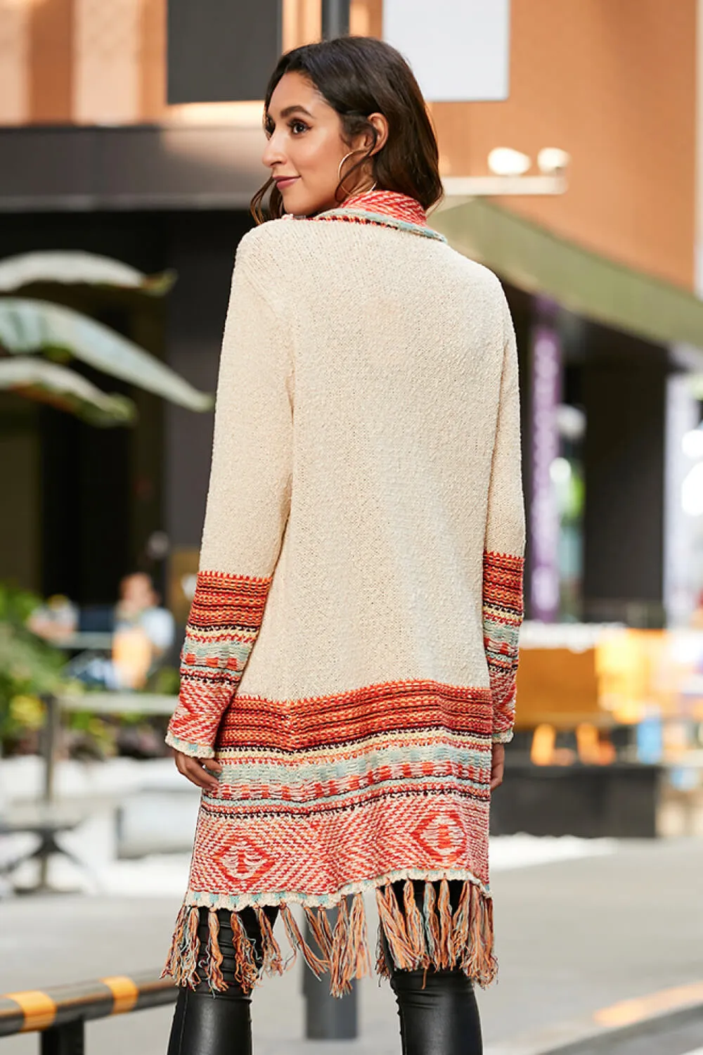 Bohemian Tassel Hem Open Front Cardigan