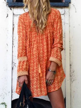 Bohemian Vintage Long Sleeve Printed Dress
