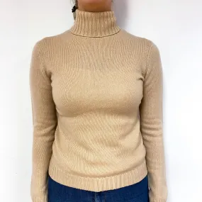 Caramel Brown Heavy Knit Cashmere Polo Neck Jumper Small