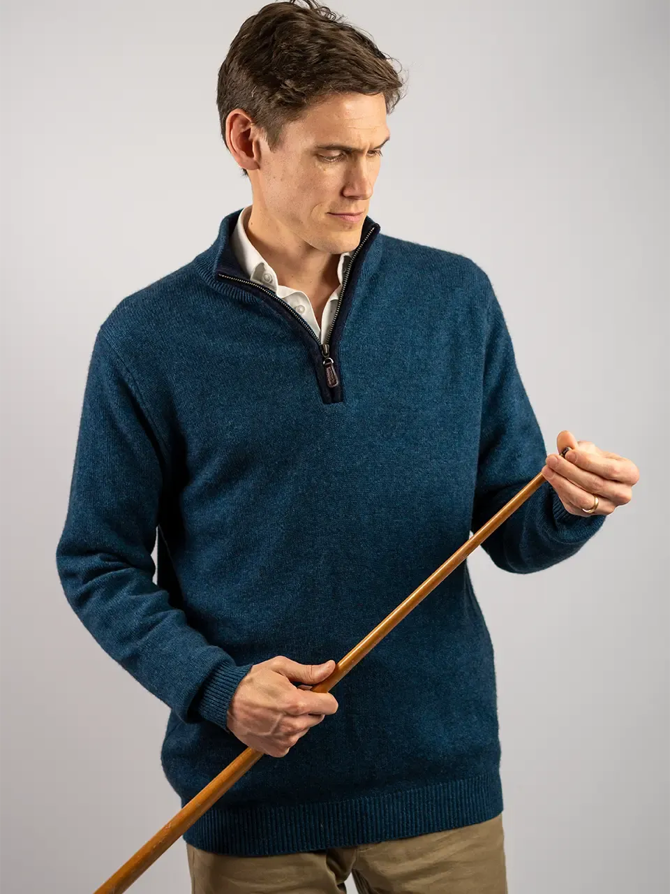 Cashmere and Merino Zip Neck Jumper | Ocean Blue