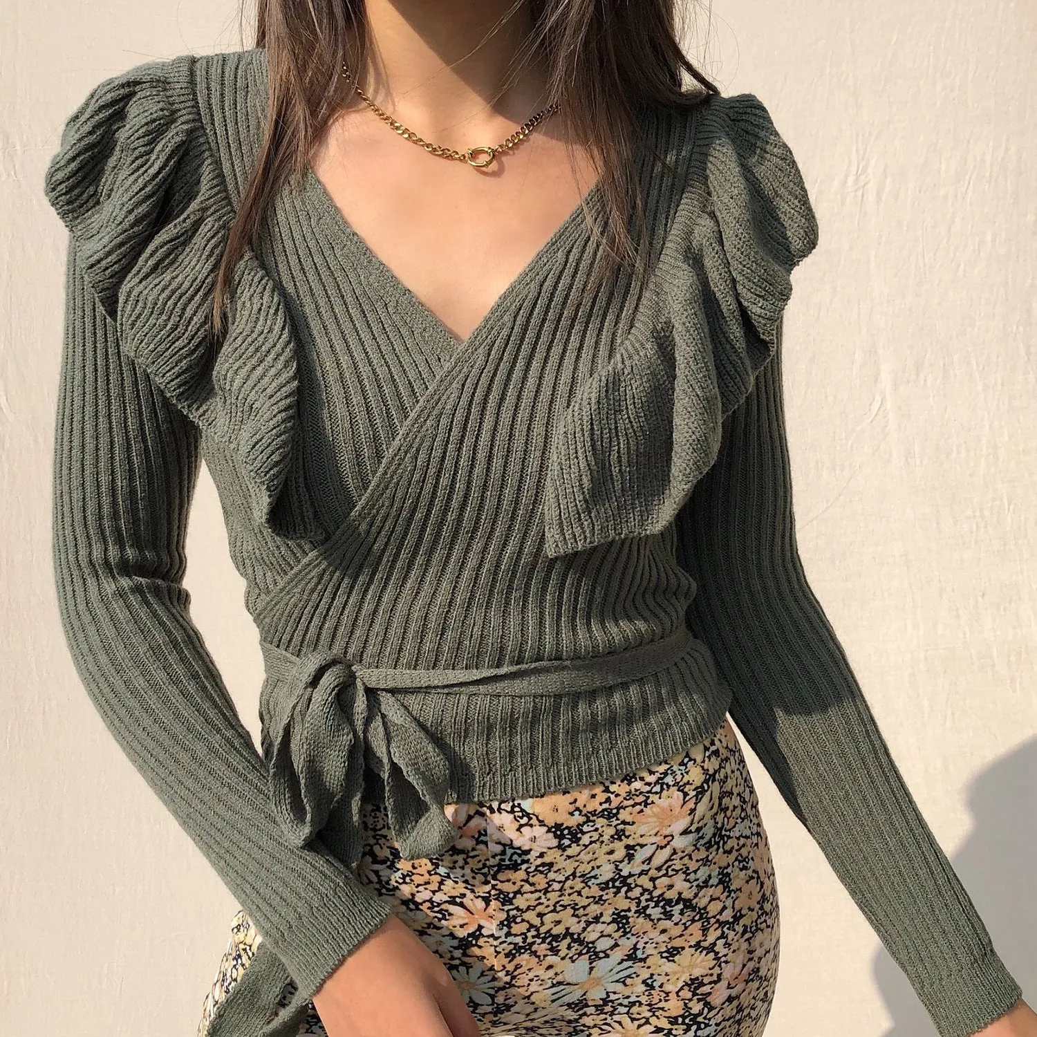Chic Season Ruffle Wrapped Sweater