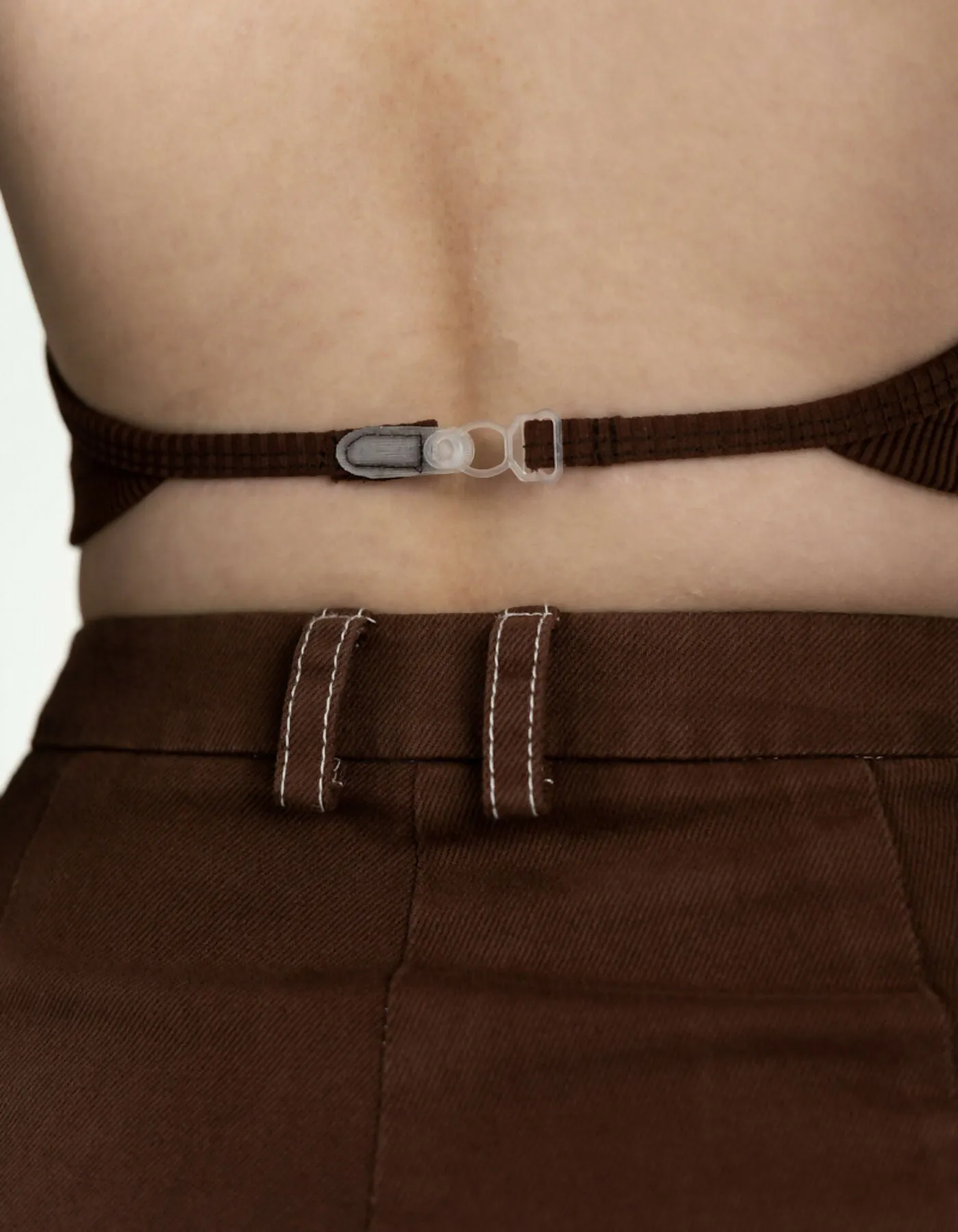 Chocolate-colored open-back top