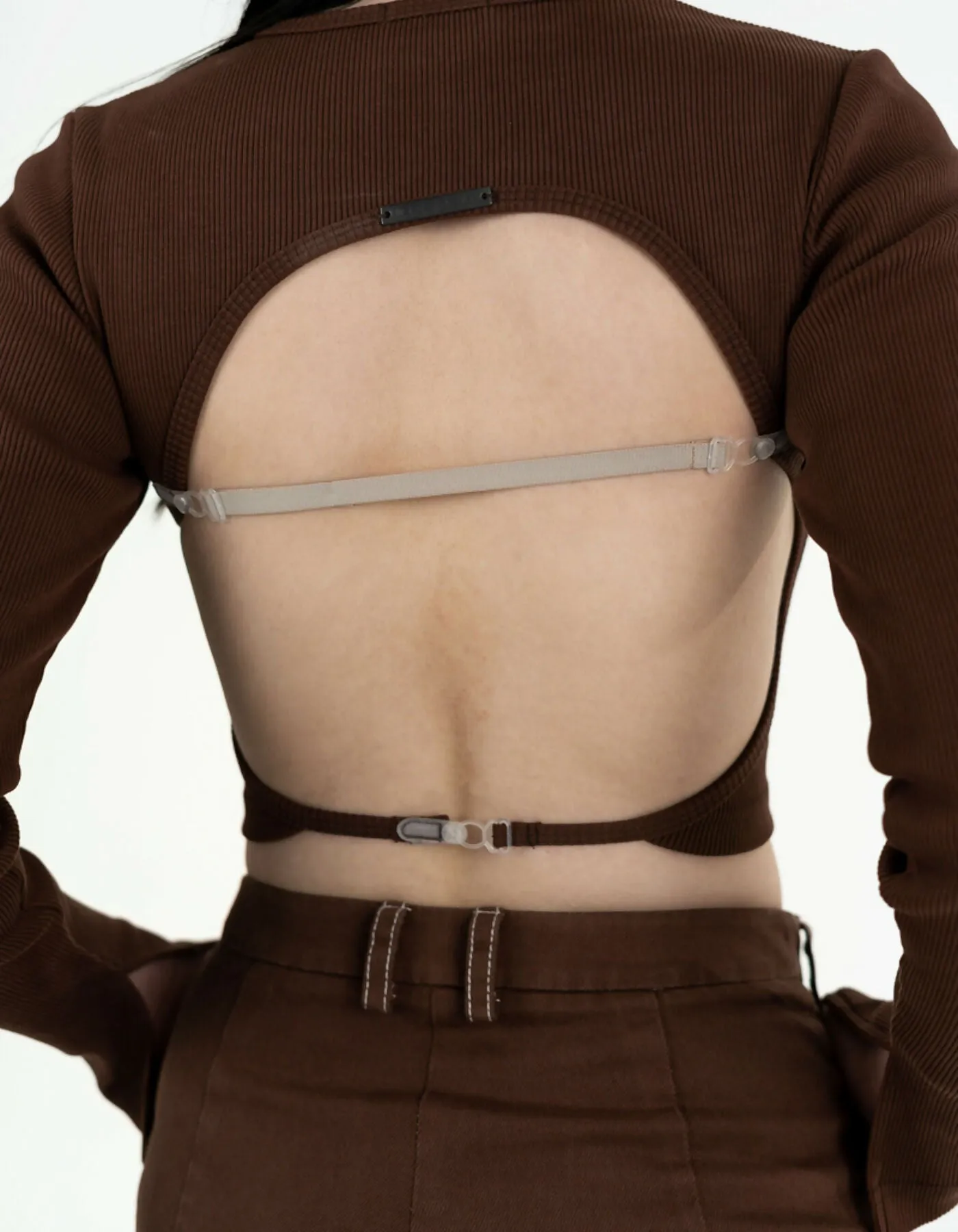 Chocolate-colored open-back top
