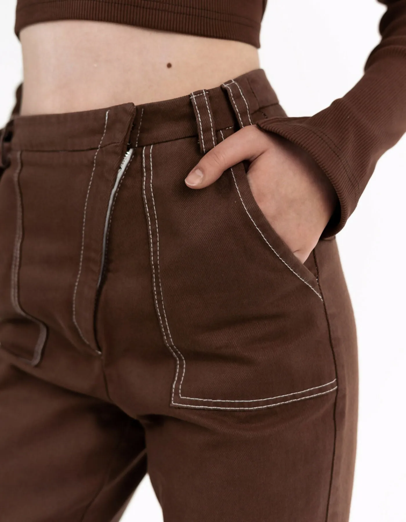 Chocolate-colored open-back top