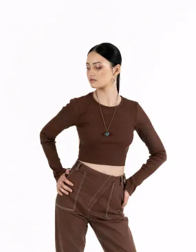 Chocolate-colored open-back top