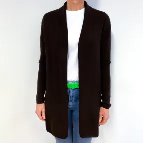 Dark Chocolate Brown Cashmere Edge to Edge Cardigan Medium