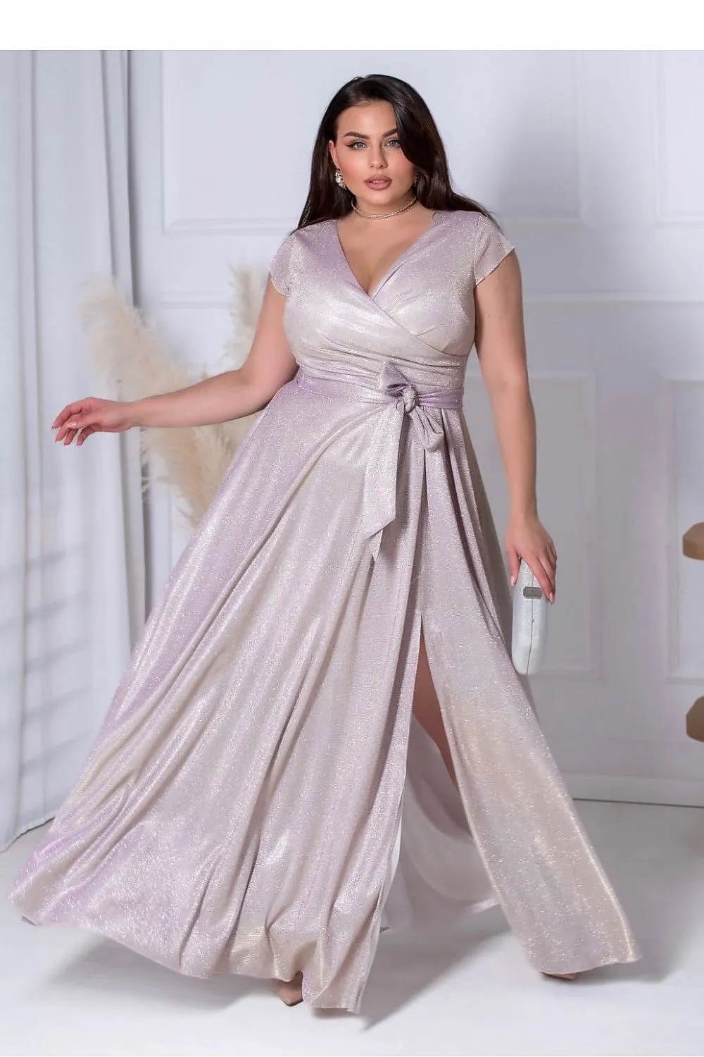 Elegant shimmering dirty pink evening dress