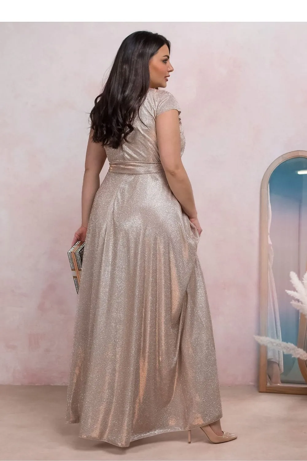Elegant shimmering dirty pink evening dress