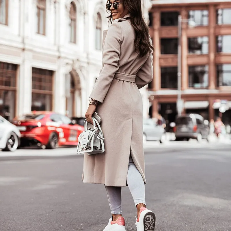 Elegant V-Neck Long Coat