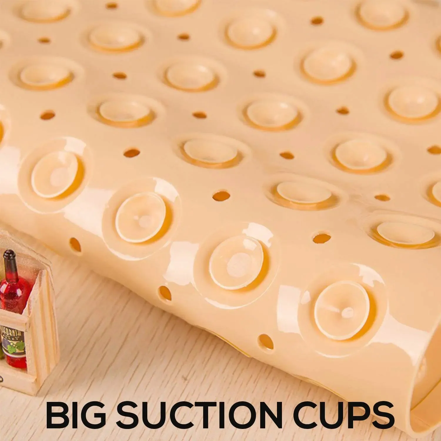 Experia Anti-Slip bath mat with Suction Cup 88x58cm(Cream Color with Soft-Pebble)