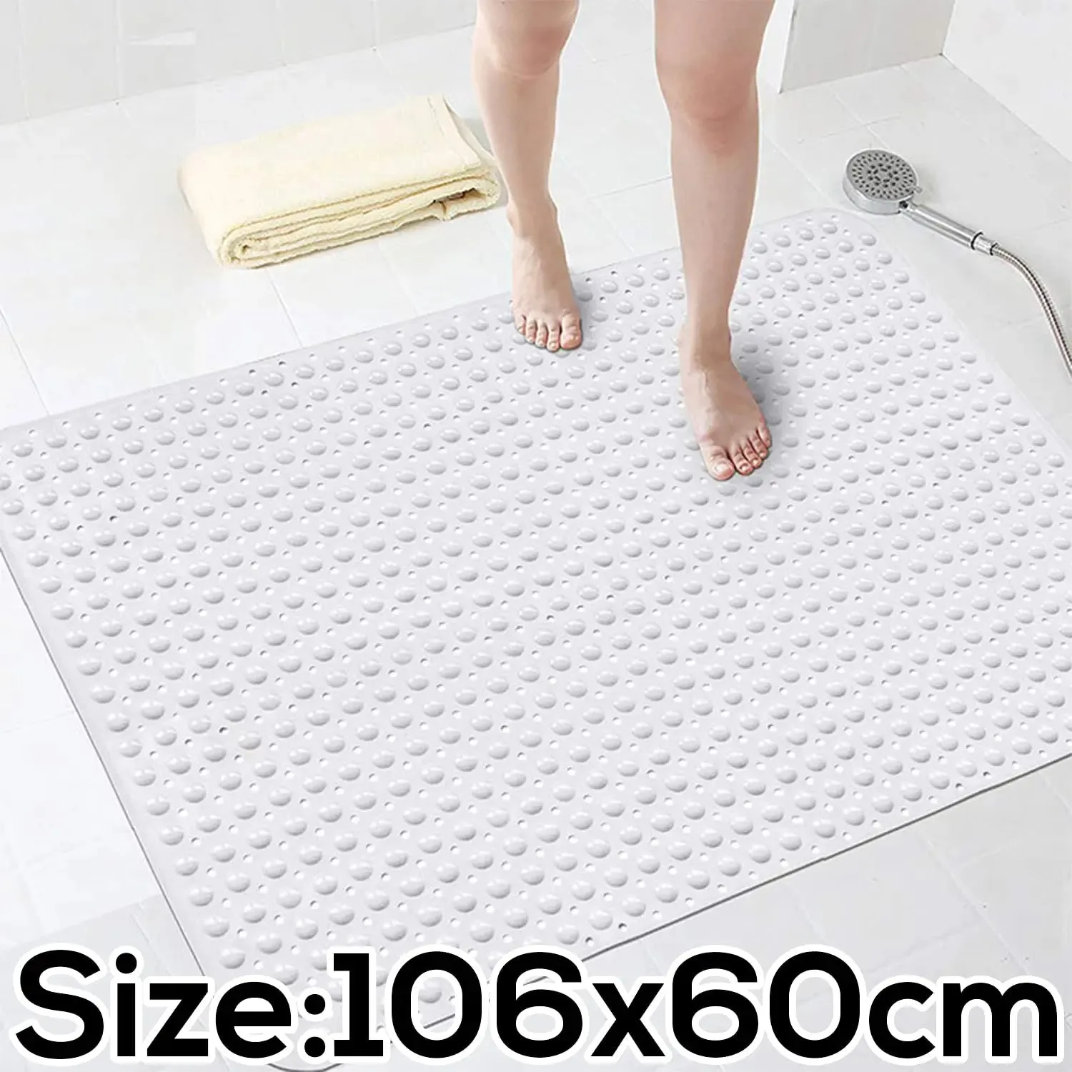 Experia Anti-Slip with Suction Cup Bath Mat with Soft-Pebble (106x60cm, Big Size, White)