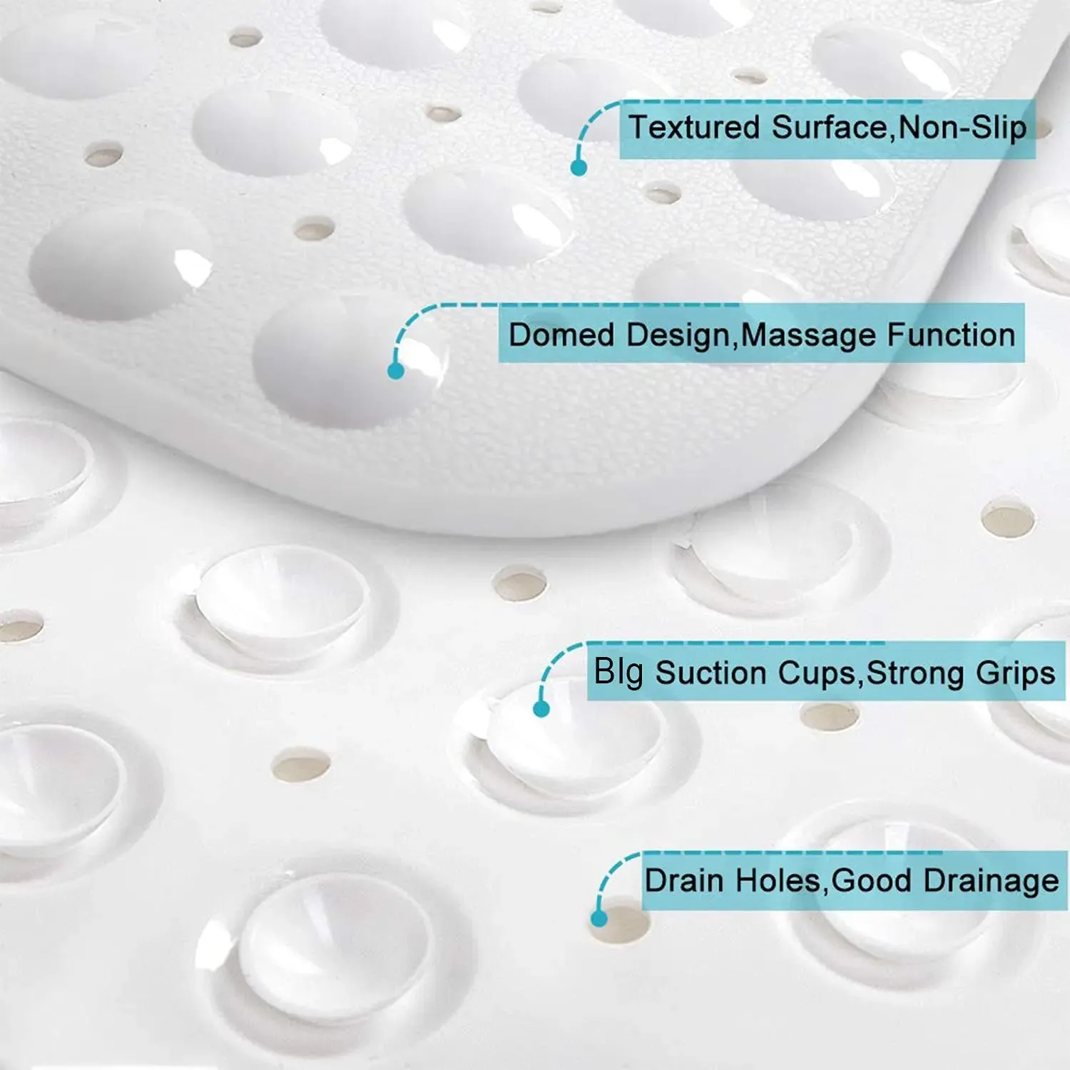 Experia Anti-Slip with Suction Cup Bath Mat with Soft-Pebble (106x60cm, Big Size, White)