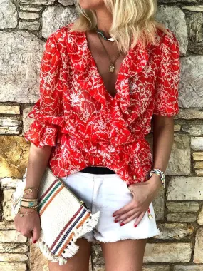 Fashionable Bohemian Printed Long-sleeved T-shirt