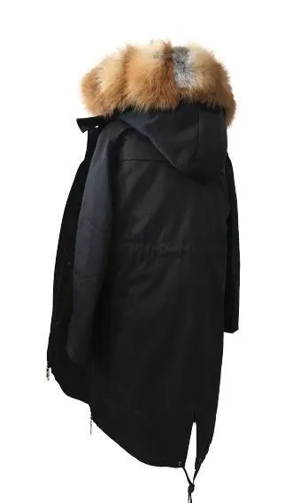 Fur Puffer Parka With Hood Parka With Hood Coat women’s fox fur 2 in 1