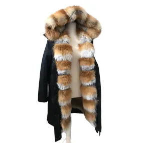 Fur Puffer Parka With Hood Parka With Hood Coat women’s fox fur 2 in 1