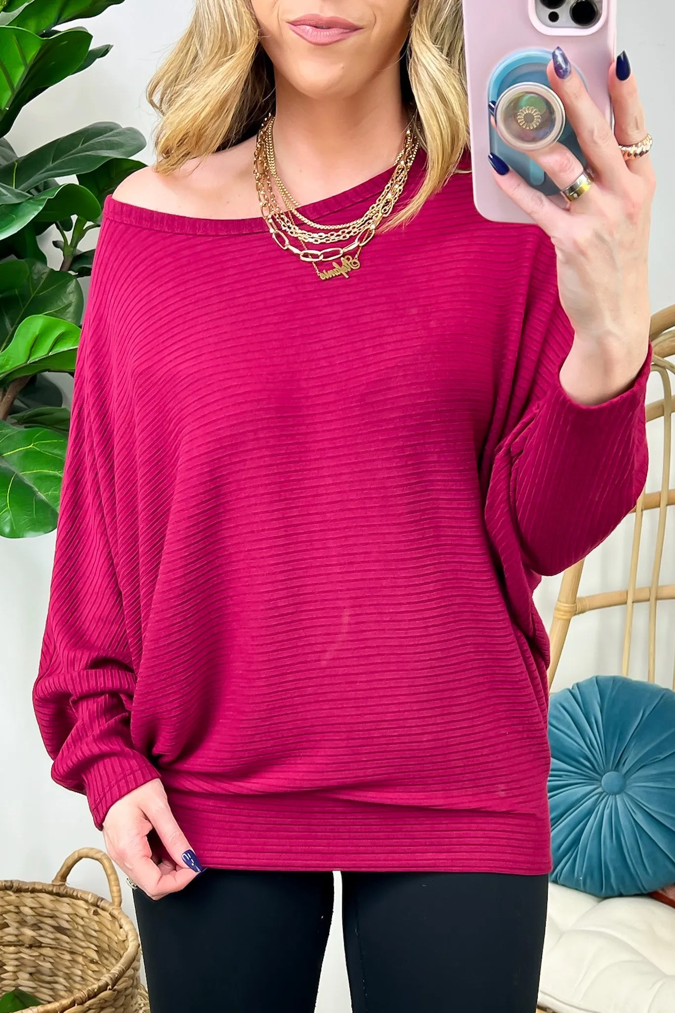 Gineva Ribbed Batwing Boatneck Lightweight Sweater - FINAL SALE