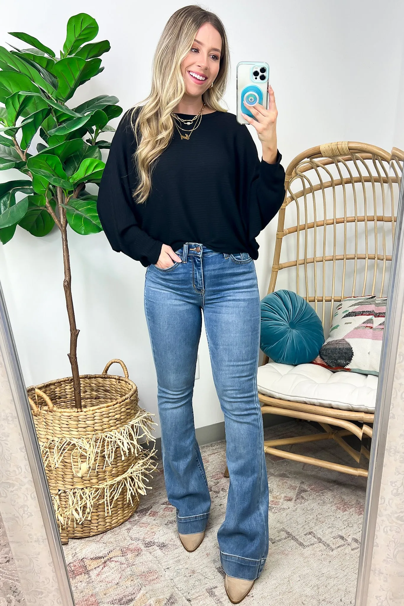 Gineva Ribbed Batwing Boatneck Lightweight Sweater - FINAL SALE