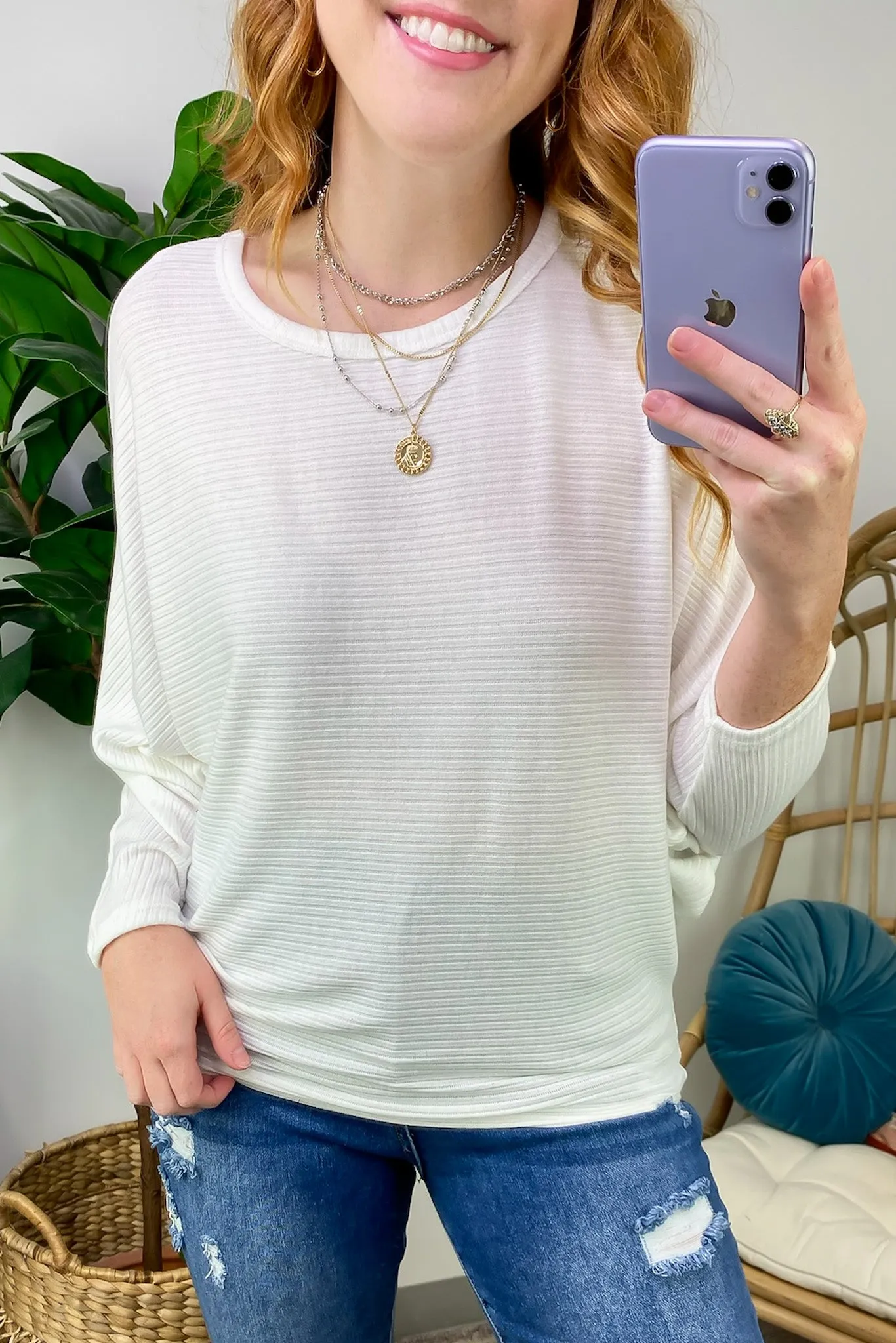 Gineva Ribbed Batwing Boatneck Lightweight Sweater - FINAL SALE