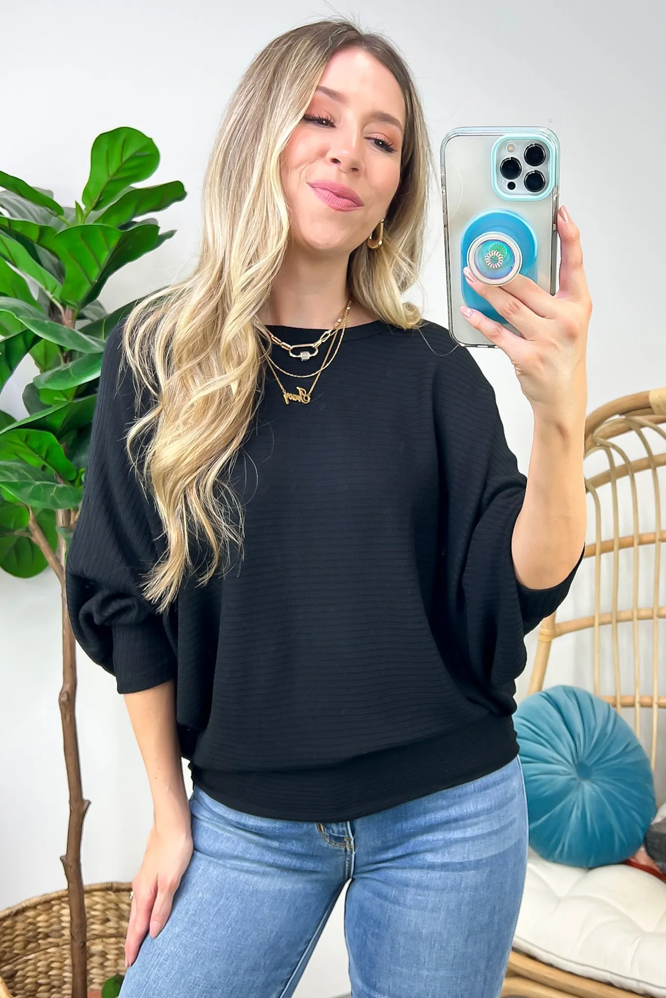 Gineva Ribbed Batwing Boatneck Lightweight Sweater - FINAL SALE
