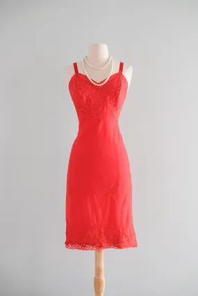 Gorgeous 1950's Sweetheart Red Lace Slip Dress / Sz M