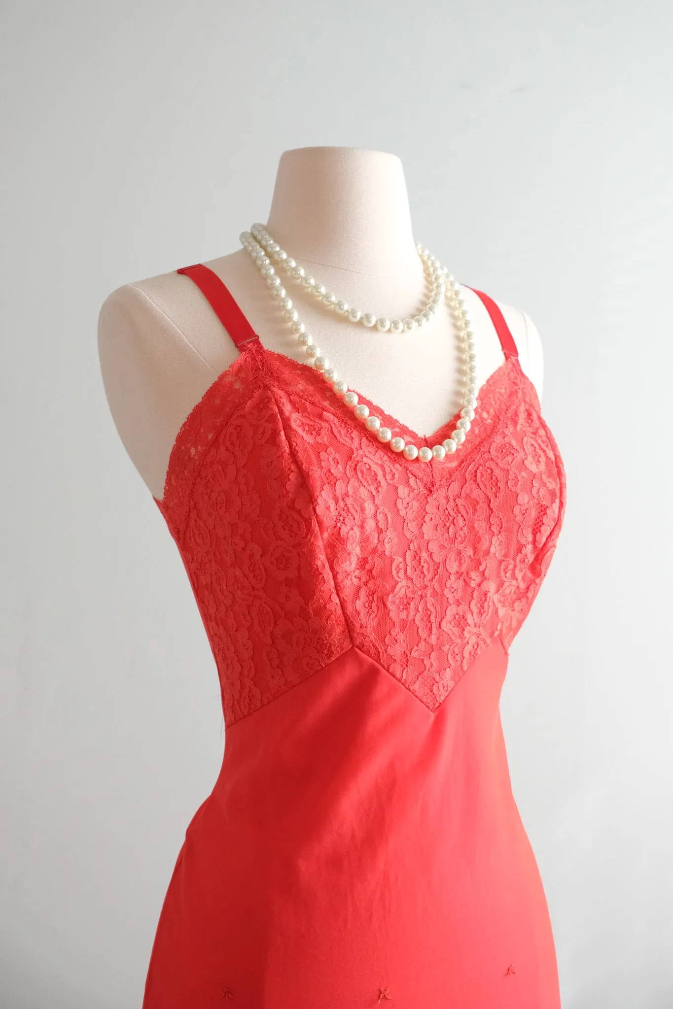 Gorgeous 1950's Sweetheart Red Lace Slip Dress / Sz M