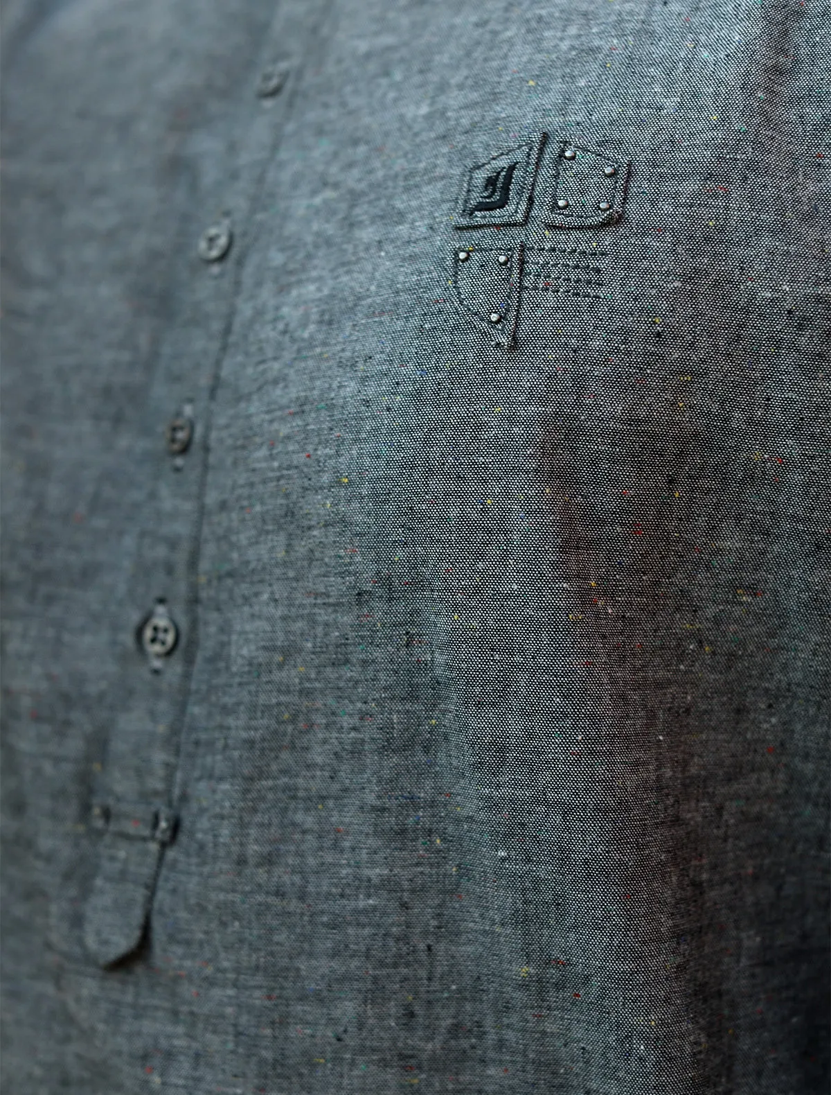 GREY LOGO EMBELLISHED SHORT LENGTH KURTA PAJAMA