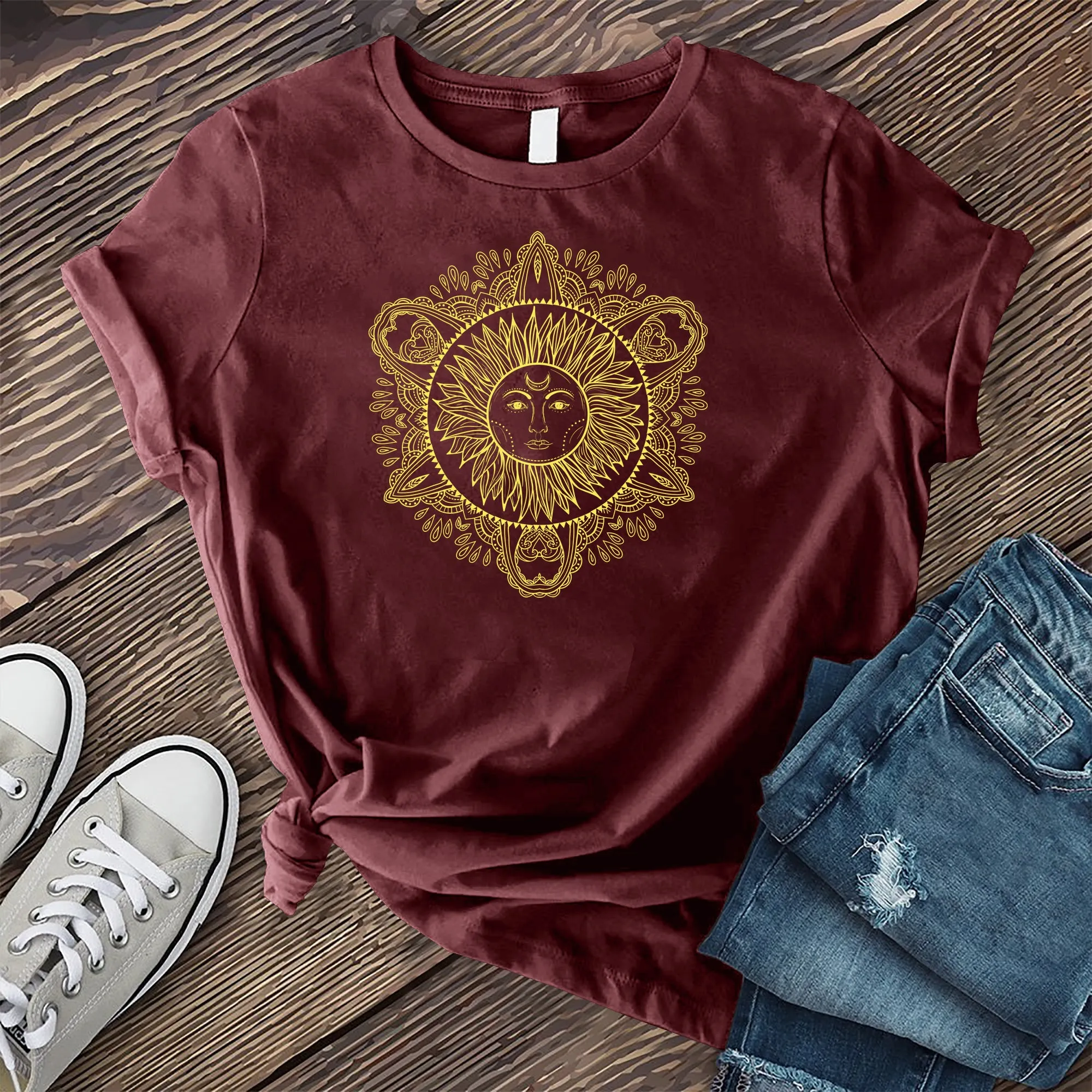 Hand-drawn Bohemian Sun T-shirt