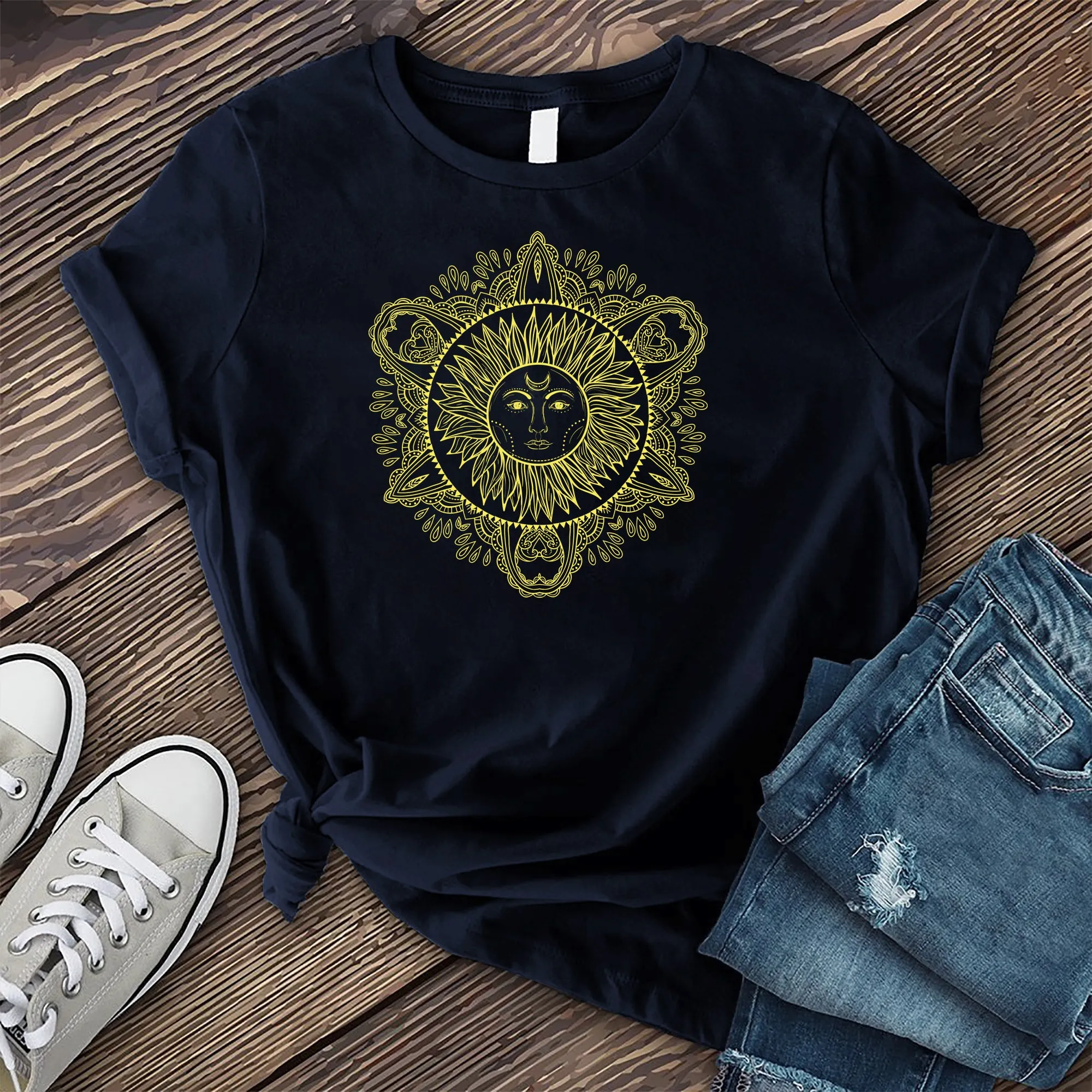 Hand-drawn Bohemian Sun T-shirt
