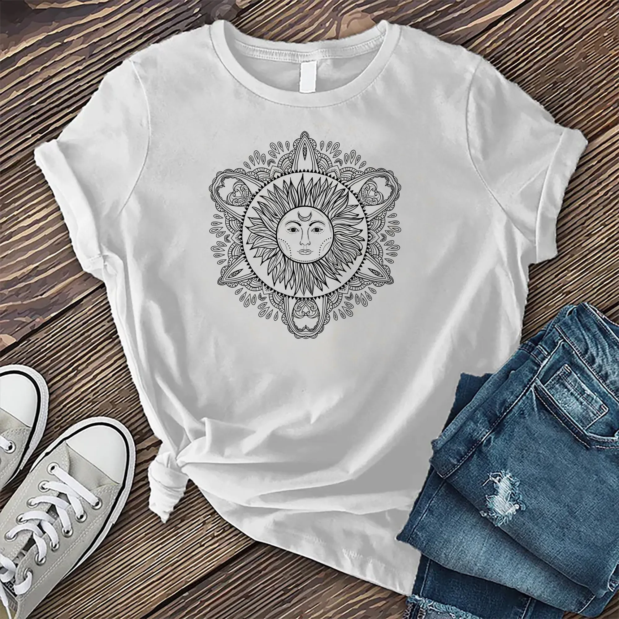 Hand-drawn Bohemian Sun T-shirt