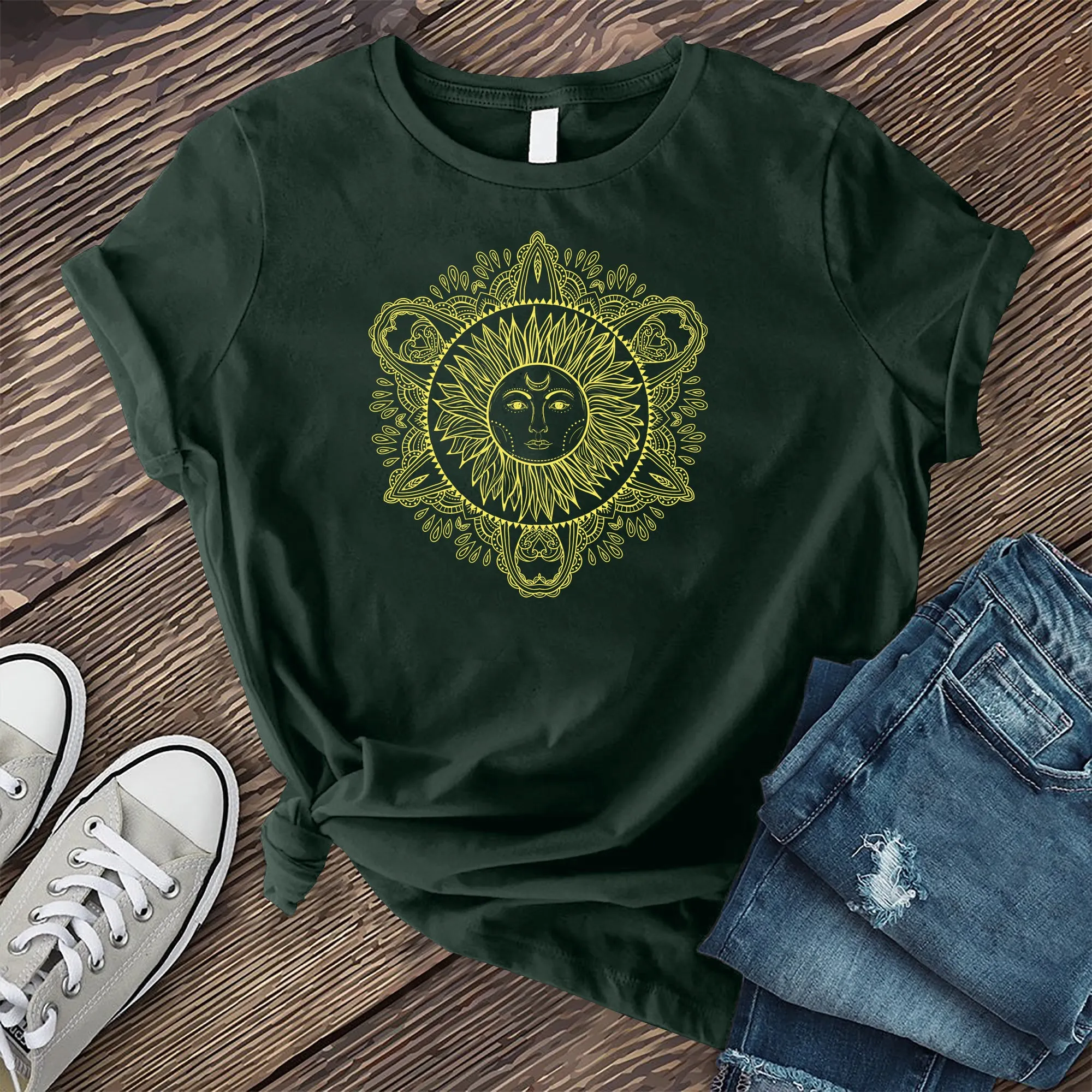 Hand-drawn Bohemian Sun T-shirt