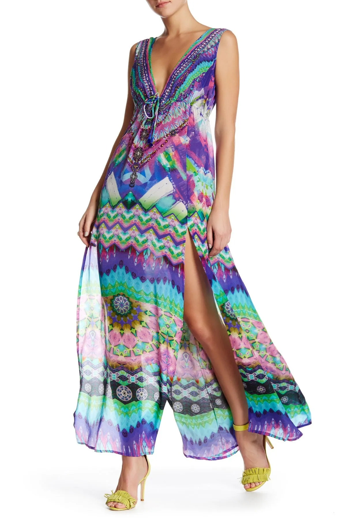 High Slit Long Blue Prom Dress