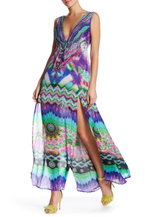 High Slit Long Blue Prom Dress