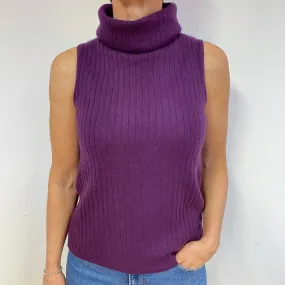 Iris Purple Cashmere Sleeveless Polo Neck Jumper Medium