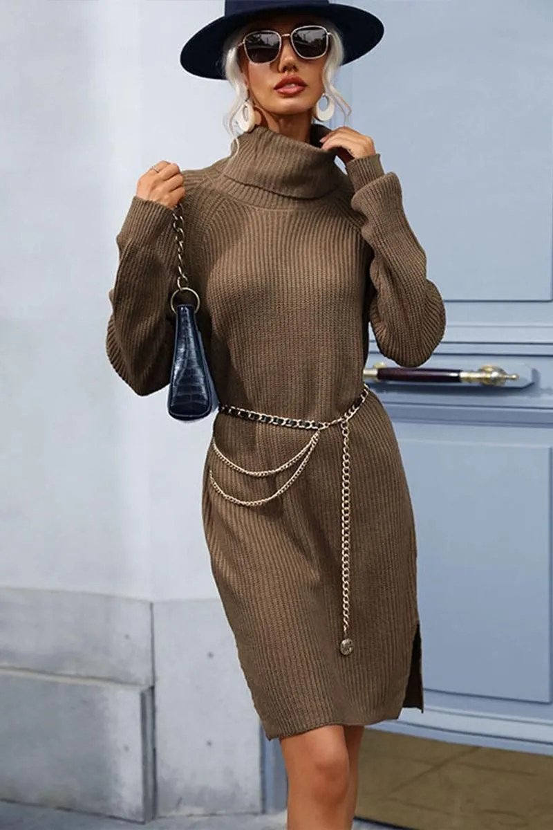 KNITTED TURTLE NECK CASUAL DRESS